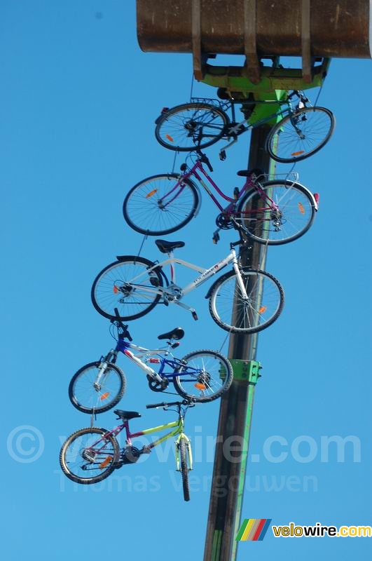Bikes hanging in the sky