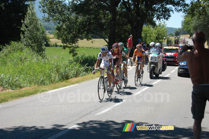 De kopgroep: Sandy Casar (Française des Jeux), Ivan Gutierrez (Caisse d'Epargne), William Bonnet (Crédit Agricole) & Bram Tankink (Rabobank)