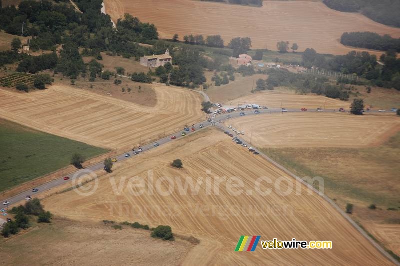 The Tour following cars seen from the helicopter