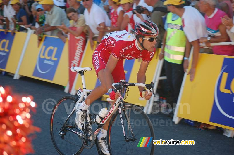 Amal Moinard (Cofidis) bij de finish in Jausiers