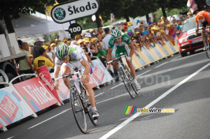 Romain Feillu (Agritubel), Christophe Le Mevel (Crédit Agricole) & Mikel Astarloza (Euskaltel Euskadi) à l'arrivée à Saint Etienne (333x)