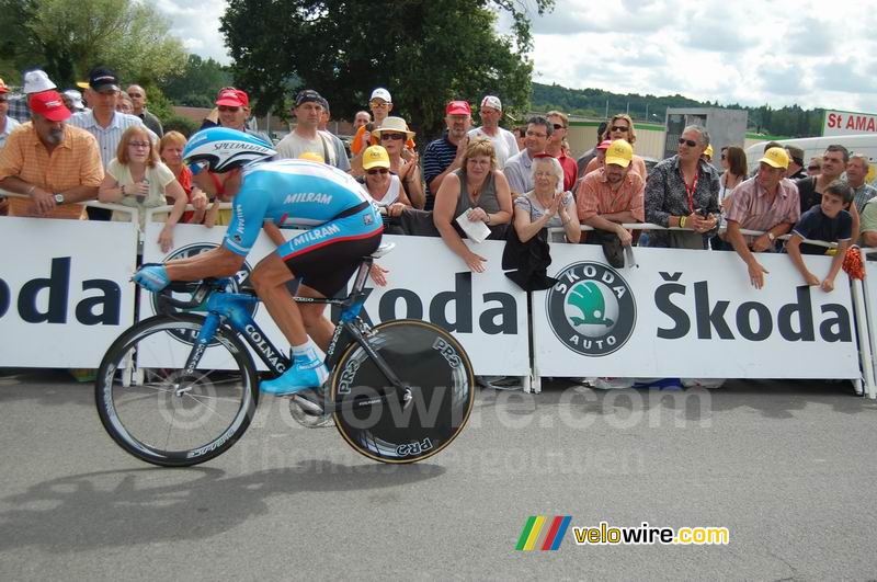 Erik Zabel (Milram) at the finish in Saint-Amand-Montrond