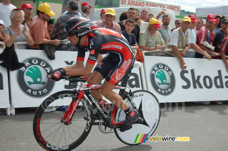 David Arroyo (Caisse d'Epargne) bij aankomst in Saint-Amand-Montrond