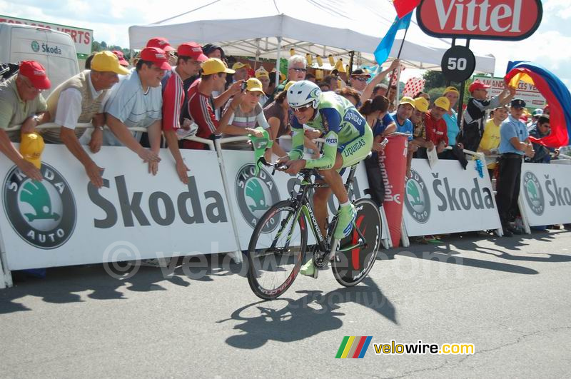 Roman Kreuziger (Liquigas) bij aankomst in Saint-Amand-Montrond