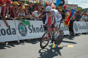 Andy Schleck (CSC Saxo Bank) à l'arrivée à Saint-Amand-Montrond (1077x)