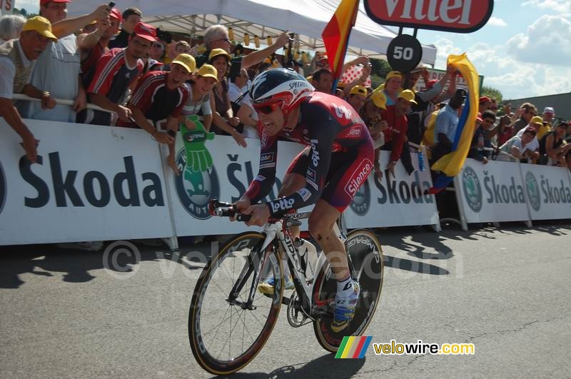 Cadel Evans (Silence Lotto) at the finish in Saint-Amand-Montrond