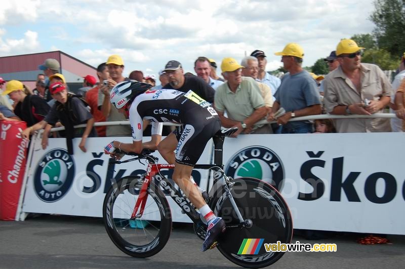 Frank Schleck (CSC Saxo Bank) at the finish in Saint-Amand-Montrond