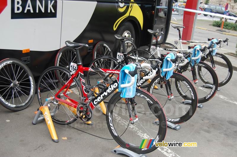 The Cervélo bikes for CSC Saxo Bank are ready for the start