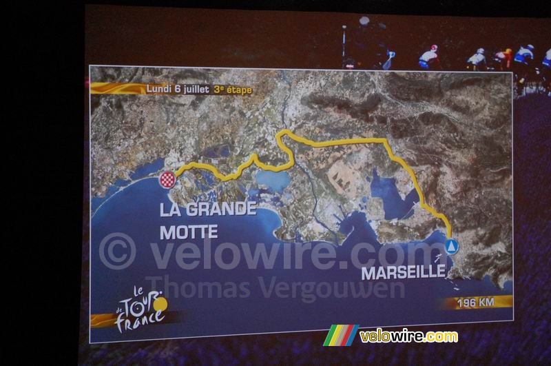 Parcours 3de etappe: Marseille > La Grande-Motte (maandag 6 juli, 196 km)