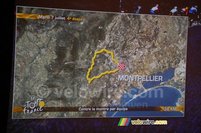 Parcours 4de etappe: Montpellier > Montpellier (dinsdag 7 juli, ploegentijdrit, 38 km)