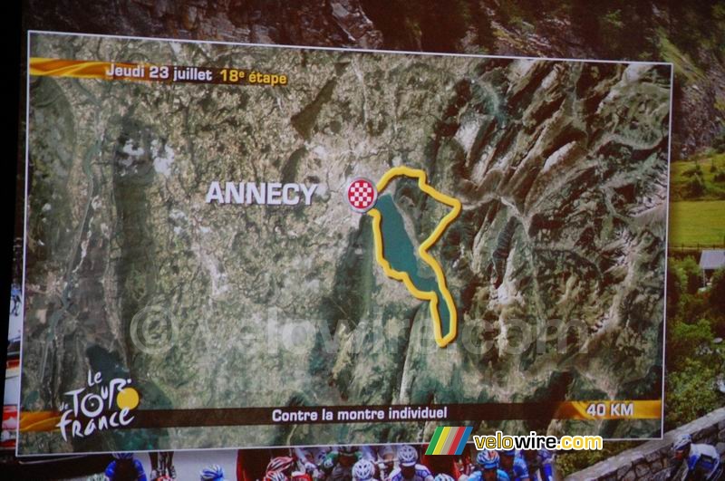 Parcours 18de etappe: individuele tijdrit rondom het meer van Annecy (donderdag 23 juli, 40 km)