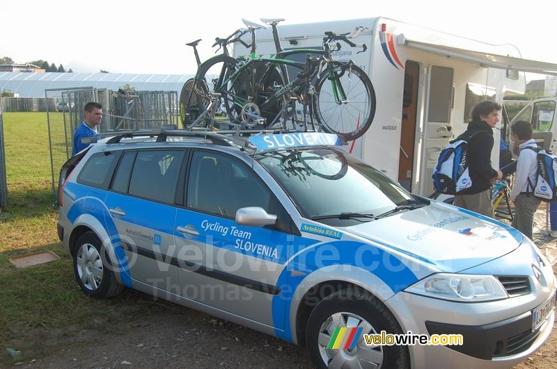 The Slovenian cycling team car
