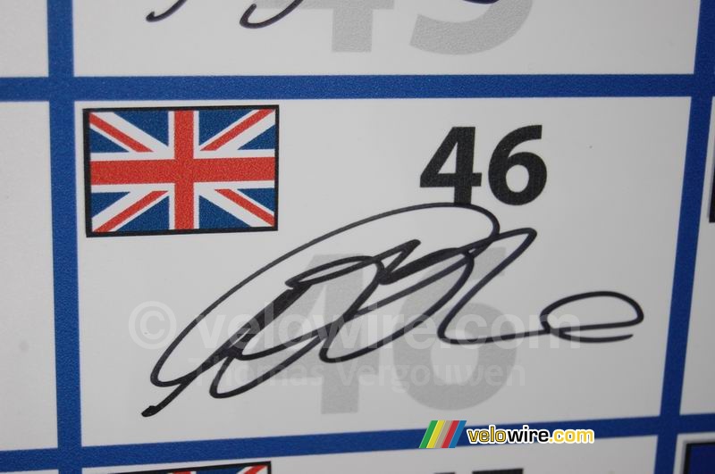 De handtekening van wereldkampioene Nicole Cooke (Engeland)