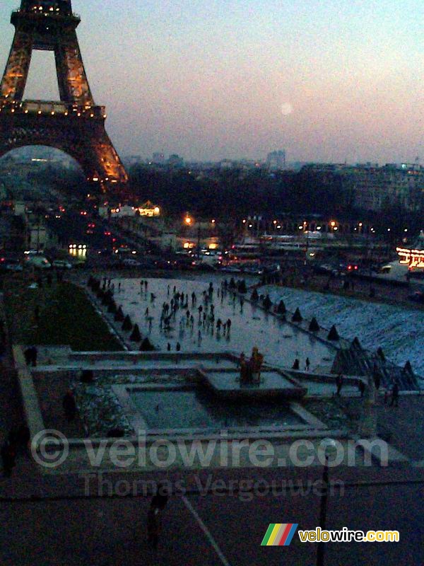 Natural ice skating rink between Trocadéro and the Eiffel Tower