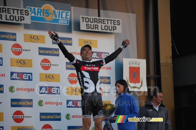 Xavier Tondo (Cervélo TestTeam) op het podium (1)