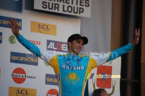 Alberto Contador (Astana) on the podium in Tourrettes-sur-Loup (1) (285x)