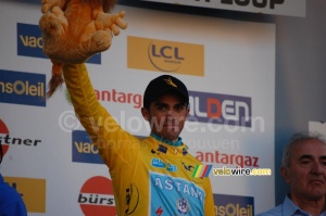 Alberto Contador (Astana) on the podium in Tourrettes-sur-Loup (3) (382x)