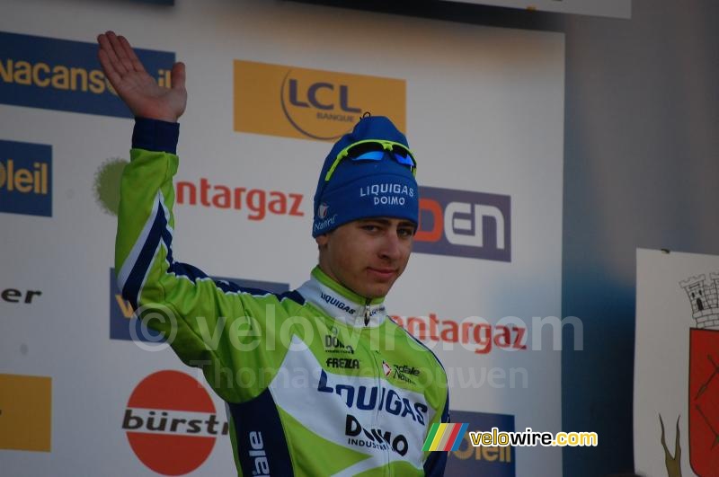 Peter Sagan (Liquigas-Doimo) op het podium in Tourrettes-sur-Loup