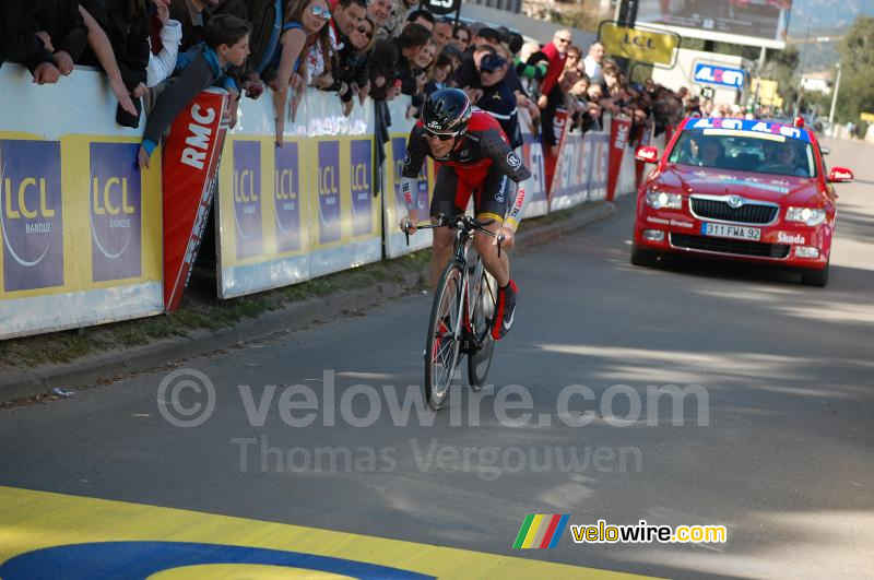 Christopher Horner (Team Radioshack) bij de finish