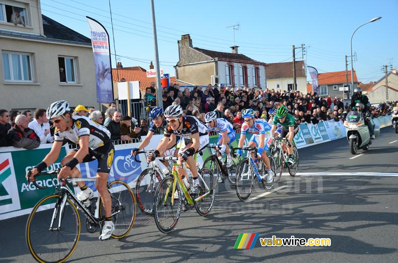 The breakaway at the first crossing of the finish line