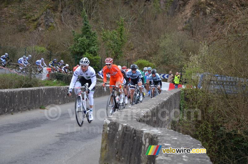 Thomas Voeckler (Team Europcar) on the bridge of Saint-Fiacre